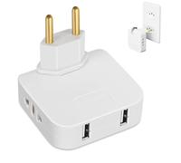 Powice Adaptateur US vers EU - Prise avec USB - Multiprise avec USB - Adaptateur USA Allemagne - Adaptateur américain allemand avec bloc d'alimentation américain - Convert pour appareils - Blanc