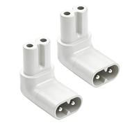 Powice Lot de 2 adaptateurs à angle droit C7 vers C8 - Fiche européenne coudée à 90° - IEC C7 - Câble d'alimentation 2 broches - C8 mâle vers C7 femelle - Pour imprimante d'ordinateur portable - Blanc