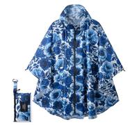 POWINSUN Poncho de pluie tendance avec capuche, manteau imperméable avec poche pour femmes, hommes, adultes, bleu/fleur, taille unique
