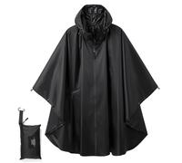 POWINSUN Poncho de pluie tendance avec capuche, manteau imperméable avec poche pour femmes, hommes, adultes, noir, taille unique