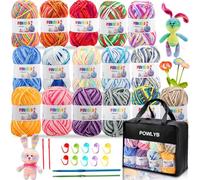 POWLYB Fil à Tricoter en Acrylique, 16 Couleurs Laine à Tricoter en Ultra Doux avec 2 Crochets pour Crochet de Fil à Tricoter, Laine Chenille Pour Écharpes, Gants, Arts Faits à la Main
