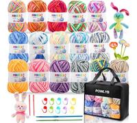 POWLYB Fil à Tricoter en Acrylique, 16 Couleurs Laine à Tricoter en Ultra Doux avec 2 Crochets pour Crochet de Fil à Tricoter, Laine Chenille Pour Écharpes, Gants, Arts Faits à la Main