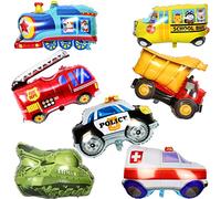 Powmag ballons en aluminium pour fête de grande taille, ensemble de ballons pour voiture, trains, autobus scolaires, ambulances, voitures de police, chars, camions de pompiers, véhicules d'ingénierie