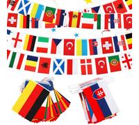 Powmag Drapeaux Euro Guirlandes, 2 Pièces Guirlande de Drapeaux du Monde, guirlande decoration, Drapeau Olym-pique 21x14cm, pour Intérieur, Extérieur, Bar, Jardin, Party Decorations