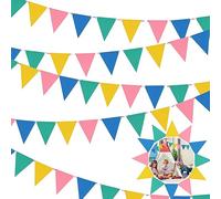 Powmag Fanion Multicolore, Guirlande de Fanions Fanion de Couleur, Banderole Triangle Drapeau Banniere, 60pcs Triangle Bannière pour Anniversaire Fête Baptême, Décoration Intérieure et Extérieure (A)