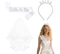 Pownert Set de 3 Pièces Décoration Mariage pour Bride to Be - Voile Mariée avec Diadème et Écharpe | Adaptépour Soirée des Copines, Fiançailles