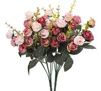 Doolitt 21 têtes de roses artificielles, 2 bouquets de roses en diamant européen pour mariage, décoration d'intérieur, vase de photographie, fleurs artificielles (rose)