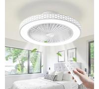 POWROL Ventilateur Plafond 48cm Losange Fermé Lampe Ventilateur Silencieux 6 Vitesses Plafonnier Réversible LED Intensité Variable 3 Couleurs Mémoire Programmable Brasseur d'air Plafond Cuisines