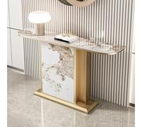 POWRZZZY Console Meuble Entrée Moderne Table de Couloir avec Bureau en Imitation Marbre Longue Table d'appoint Derrière Le Canapé avec Base Carrée pour Salon Couloir Entrée(Gold,100x30x80cm)