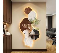 POWRZZZY Grande Horloge Murale Décorative Horloge Murale Silencieuse avec Éclairage LED Affichage de Température et de la Date Porcelaine Cristalline pour Le Salon(Brown,60x120cm/23.6x47.2in)