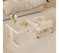 POWRZZZY Table Basse Gigogne 2 en 1 Carré Table Basse de Centrale Moderne avec Espace de Rangement et Roues à 360° Empilable Gain de Place Assemblage Facile pour Salon Chambre(Wit,80x45cm+60x40cm)