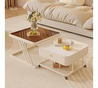 POWRZZZY Table Basse Gigogne 2 en 1 Carré Table Basse de Centrale Moderne avec Espace de Rangement et Roues à 360° Empilable Gain de Place Assemblage Facile pour Salon Chambre(Brown,70x45+60x40cm)