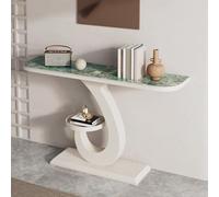 POWRZZZY Table Console Industrielle 100cm Table Étroite pour Entrée ou Salon Console Entree pour Entrée avec Base Carrée et Étagère de Rangement Ronde pour Salon(White Green,120x30x80cm)