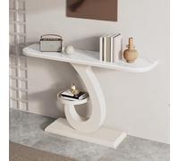 POWRZZZY Table Console Industrielle 100cm Table Étroite pour Entrée ou Salon Console Entree pour Entrée avec Base Carrée et Étagère de Rangement Ronde pour Salon(Wit,120x30x80cm)