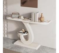 POWRZZZY Table Console Industrielle 100cm Table Étroite pour Entrée ou Salon Console Entree pour Entrée avec Base Carrée et Étagère de Rangement Ronde pour Salon(Light White,80x30x80cm)