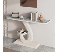 POWRZZZY Table Console Industrielle 100cm Table Étroite pour Entrée ou Salon Console Entree pour Entrée avec Base Carrée et Étagère de Rangement Ronde pour Salon(White Gray,80x30x80cm)