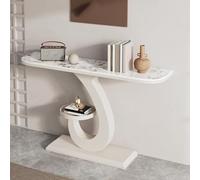 POWRZZZY Table Console Industrielle 100cm Table Étroite pour Entrée ou Salon Console Entree pour Entrée avec Base Carrée et Étagère de Rangement Ronde pour Salon(Milky White,100x30x80cm)