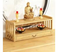 POWRZZZY Table D'autel De Bureau Personnelle,Table Bouddhiste avec Tiroir pour Usage Domestique,Support pour Statue De Bouddha, Étagère À Double Niveau,pour La Prière Familiale(Wood Color,69x25x28cm)
