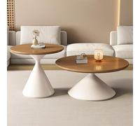 POWRZZZY Table Gigogne Ensemble de 2,Table Basse Ronde pour Salon,avec Plateau Couleur Bois,pour Bureau à Domicile Balcon,Facile à Assembler(Natural,80x40cm+50x55cm)