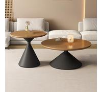 POWRZZZY Table Gigogne Ensemble de 2,Table Basse Ronde pour Salon,avec Plateau Couleur Bois,pour Bureau à Domicile Balcon,Facile à Assembler(Natural+Black,80x40cm+50x55cm)