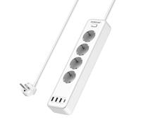 POWSAF est Une réglette de 4 Prises avec 4 Ports USB, avec Une Puissance maximale de 4000W et 16A. Elle Comprend Une Prise USB-C,Blanche.