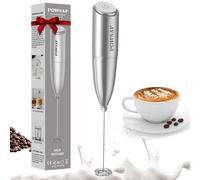 POWSAF Mousseur à Lait Électrique, Emulsionneur à Lait en Acier Inoxydable, 13000 tr/min, Fouet Électrique pour Café, Latte, Cappuccino, Matcha, Silver