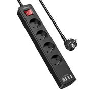 POWSAF Prise Multiple 8-en-1, Bloc de Prises Électrique 4 Prises + 4 USB, 3680W/230V, Interrupteur, pour Maison/Bureau - Noir