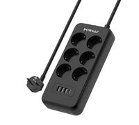 POWSAF Regleta de enchufes Con Puerto USB-C, 6 Tomas de corriente, 3 puertos USB-A y 1 Puerto USB-C, Con interruptor, adecuada Para el Trabajo Desde CASA - Negro.