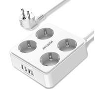 POWSAF Reglette de Prises Quadruple avec Quatre Ports de Charge USB, pour Montage en Pared, pour Maison et Bureau - Blanc
