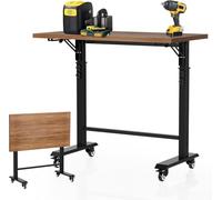 POWSTR 120CM Établi sur roulettes, Établi Pliable avec Une Capacité de Charge de 500 KG, Réglage en Hauteur à 5 Niveaux, Établi en Bois Adapté aux Garages, Bureaux et Maisons