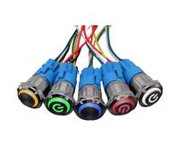 POWTAXBJGD Lot de 5 boutons poussoirs en métal 12 V 16 mm 19 mm 22 mm Lampe à tête haute étanche LED auto-verrouillage réinitialisation avec fil 220 V 5 V 24 V