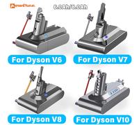 Powtree 6.0Ah/8.0Ah Batterie de remplacement pour Dyson V6 V7 V8 V10 série SV12 DC62 SV11 sv10 Batterie de rechange pour aspirateur à main V8 6000mAh Battery