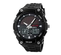 Powwer Montre solaire multifonction pour homme avec affichage de la date, tracker de fitness pour garçon, accessoire de travail sur le terrain, conduite de mode sportive, Noir , Refer to description