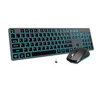 POWZAN Clavier et souris sans fil rechargeables, souris Jiggle Slim, silencieux, 7 couleurs, rétroéclairé, clavier USB 2,4 G pour Windows, Mac, ordinateur de bureau/ordinateur portable/PC, gris
