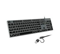 POWZAN Clavier filaire rétroéclairé pour Windows/Mac, clavier fin et assez complet en aluminium avec double interface USB A/USB C, compatible avec iMac, MacBook, iPad, ordinateur portable, PC, gris