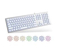 POWZAN Clavier filaire silencieux en aluminium rétroéclairé - Clavier Chiclet fin compatible avec Apple iMac, MacBook, Mac et PC, clavier USB - Clavier numérique RGB - Blanc argenté