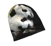 Powzjzw Bonnet élastique sans bord avec motif pandas mignons pour homme et femme - Chaud et durable - Bonnet élégant et confortable - Noir