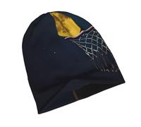 Powzjzw Moon and Basketball Pattern Men's and Women Elastic Brimless Hats Casual Beanies are Warm and Durabl Stylish Comfortable Cap Black