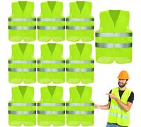 POWZOO 10 pièce Gilet de Sécurité,Gilet Haute visibilité,Gilet Fluorescent Jaune Haute Visibilité à 360 °,Gilet Réfléchissant de Voiture,Lavable,pour Conducteurs,Travailleurs,Secours Routiers.