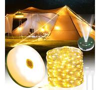 POWZOO 10M Guirlande Lumineuse De Camping,3 en 1 Lampe Camping,Guirlande Camping Rechargeable,9 Modes D'éclairage,Télécommande,IP44,2000mah,Guirlande Lumineuse Escamotable,Camping Car Accessoires.