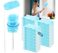 POWZOO 50 PCS 360° Dust Catcher Duster Replacement Compatible,Duster Duster Set,with 1 Handle 1 Telescopic,Pole Microfibre Duster Kit Office Cleaning Tool Suitable for Living Room,Kitchen,Office.