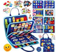 POWZOO Busy Board Montessori,Jouet Cadeau 9 en 1,Planche d'Activités Jouet Éducatif Préscolaire,Activite Livre Sensoriel,pour Apprendre Motricité Fine,Cadeau pour 1 2 3 4 5 Ans Garçons et Filles.