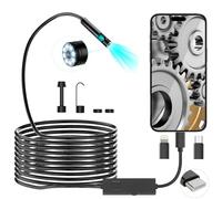POWZOO CaméRa Endoscopique,Double Lentille,3-en-1,1920 HD avec 8 LED,CâBle 5m Semi-Rigide,pour Smartphone Android Et iOS,Iphone,Ipad,Samsung.