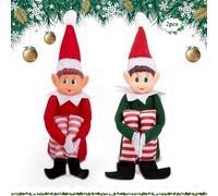 POWZOO Duo de Lutins Farceurs 43cm pour la Décoration de Noël - 2 Figurines avec Chapeau et Sourire, Joyeusetés Festives pour la Maison (Rouge et Vert)