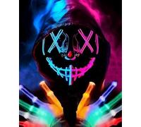 POWZOO Halloween Masque d'horreur LED,Purge Masque Lumineux à LED 3 Modes,avec LED Gants 6 Modes d'éclairage,pour la DéCoration de Costumes de FêTe de Carnaval, Cosplay.