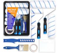 POWZOO Lot de 12 Pinceaux Peinture et Rouleaux Peinture Murs et Plafonds,Comprend un bac à peinture,un pinceau,de grands et mini rouleaux et manchons,un ruban de masquage répulsif,un grattoir multifon