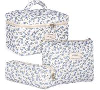 POWZOO Lot de 3 Trousse de Toilette Femme Voyage,Motif Floral Trousse de Maquillage en Coton,Trousse Maquillage Femme,Pochette de Rangement,Makeup Bag Grande Capacité,pour Fille Femmes. (Violet)