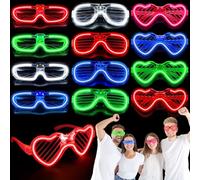 POWZOO Lunettes LED, 12 pièces Lunettes pour Fête, Neon Lumière Montures de Lunettes LED, Lunette LED Clignotant Lunettes Lumineuse pour anniversaire, fête, Noël, carnaval, décoration de carnaval
