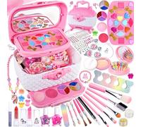 POWZOO Maquillage Enfant Fille,64 Pcs Lavable Coffret Maquillage Enfant,Cadeau Noël Anniversaire Fille 3-12 Ans.