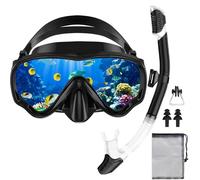 POWZOO Masque de Plongée Adulte,Kit De Masque de Plongee avec Tuba,Lunettes de plongée panoramiques 180°,Masque Tuba Adulte Snorkeling,pour La Plongée en Apnée.（Noir）